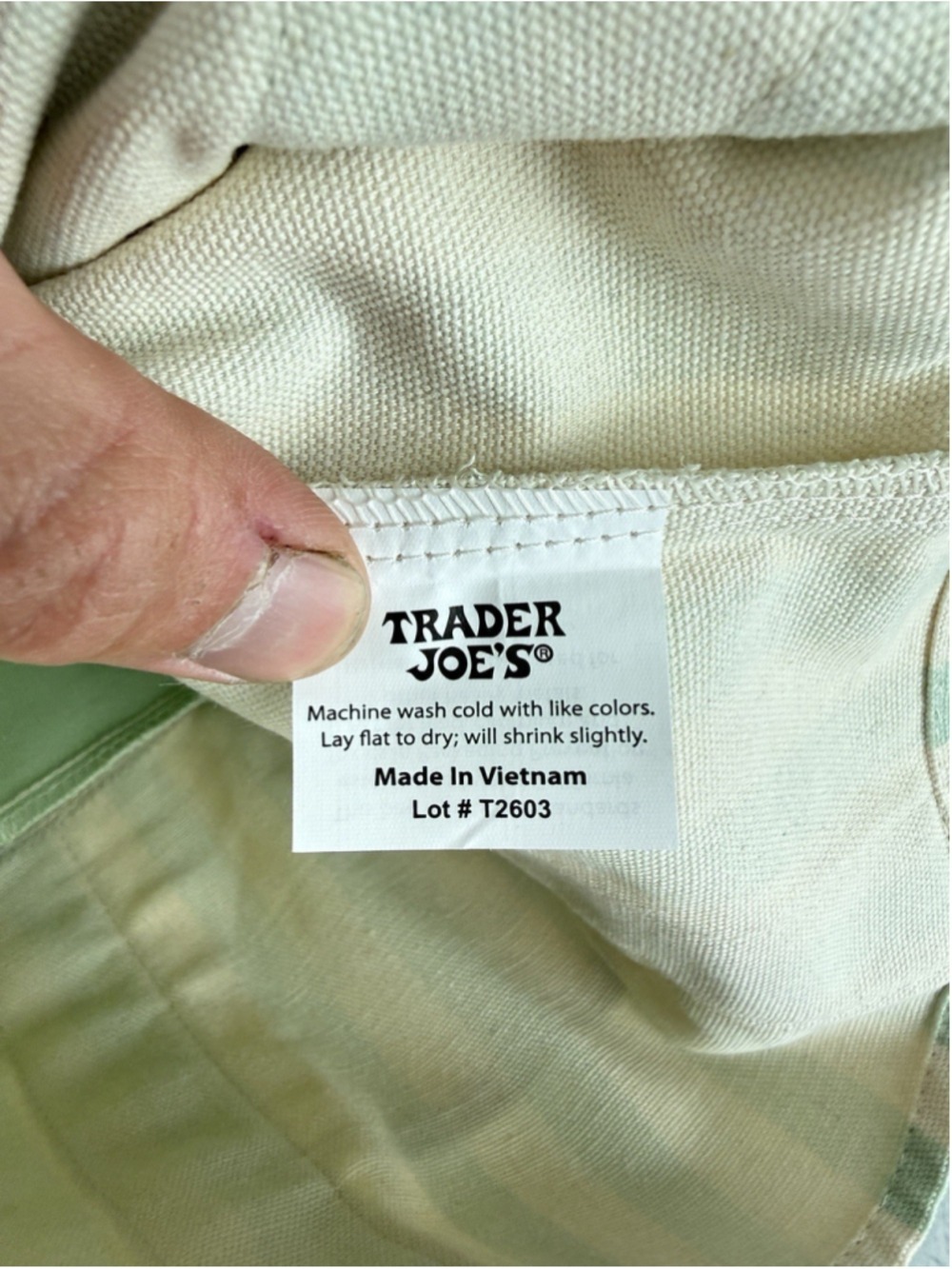 Trader Joe's Mini Canvas Bag Light Green White Stripes - Picture 5 of 10